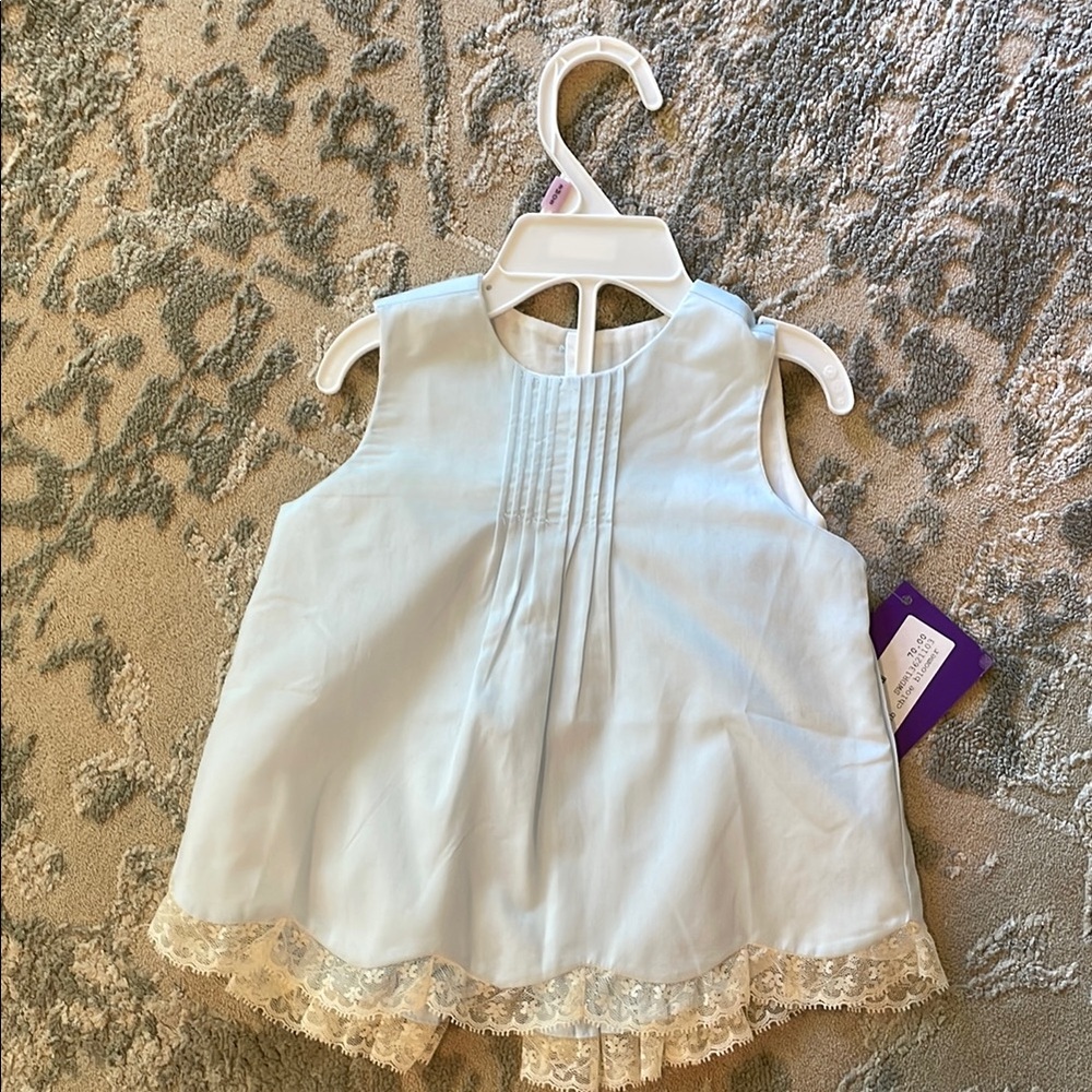 Baby Blue Sleeveless Dress with Lace Trim